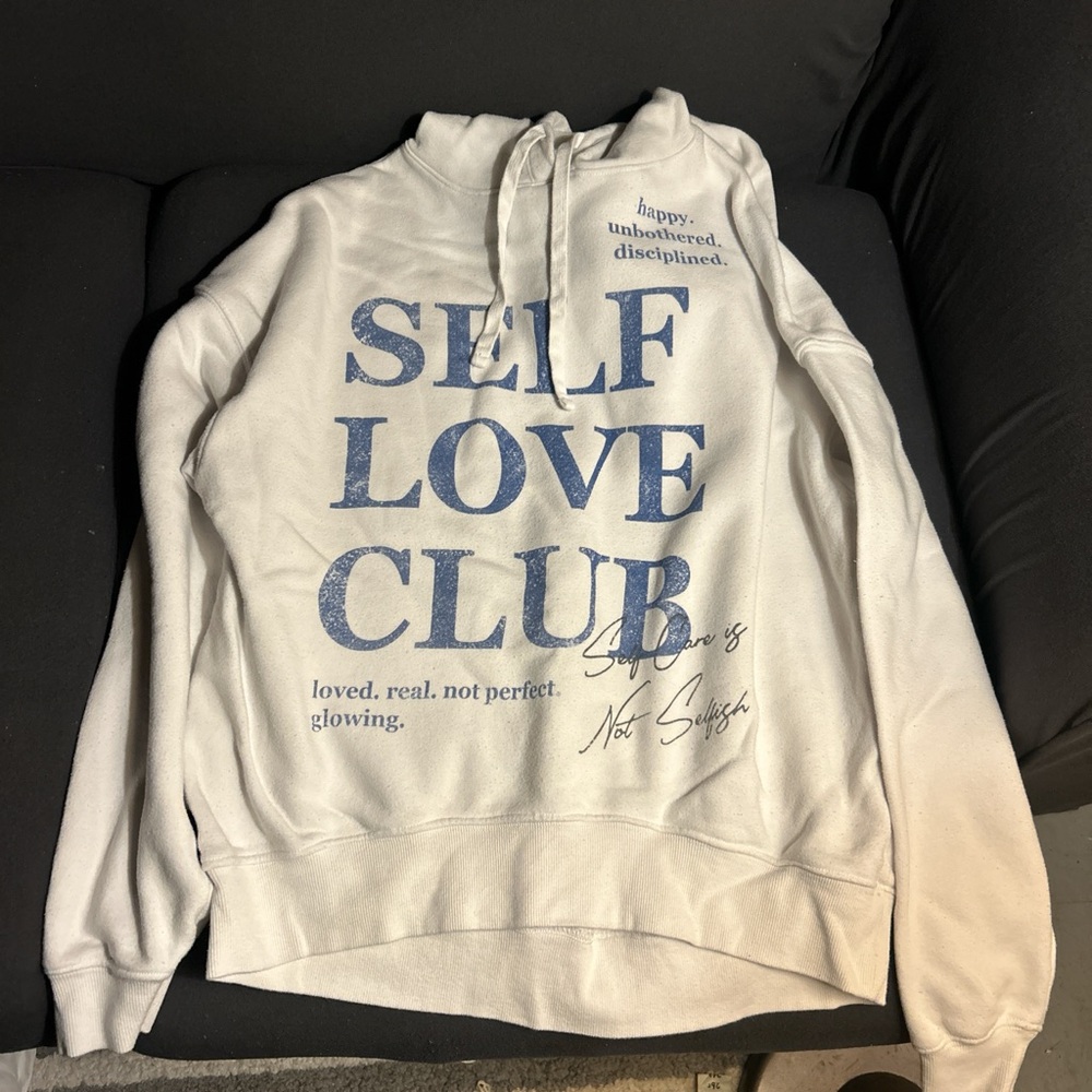 Self Love Club Hoodie in Cream and Blue
